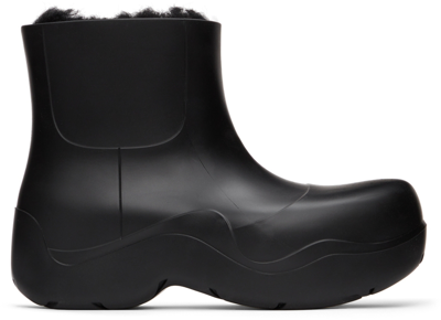 Shop Bottega Veneta Black Shearling Puddle Boots In 1000 Black