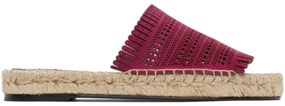 Shop Alaïa Pink Suede Openwork Flat Sandals In 415 Fuchsia Pink