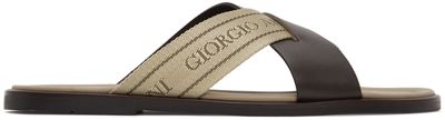 Shop Giorgio Armani Brown & Beige Leather Sandals In Q774 Corda+