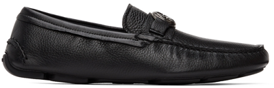 Shop Giorgio Armani Black Leather Driving Loafers In 00002 Nero