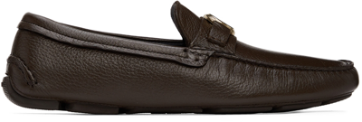Shop Giorgio Armani Brown Leather Driving Loafers In 00158 Ebano