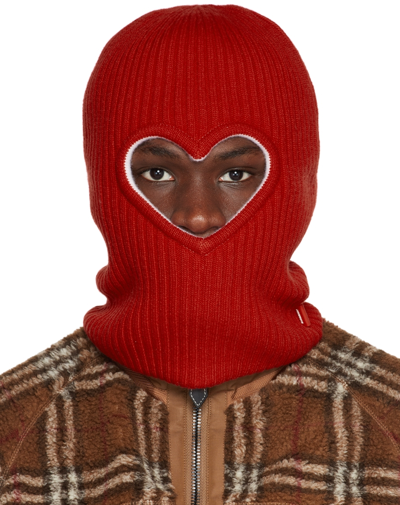 Shop Burberry Reversible Red Heart Beanie In Bright Red