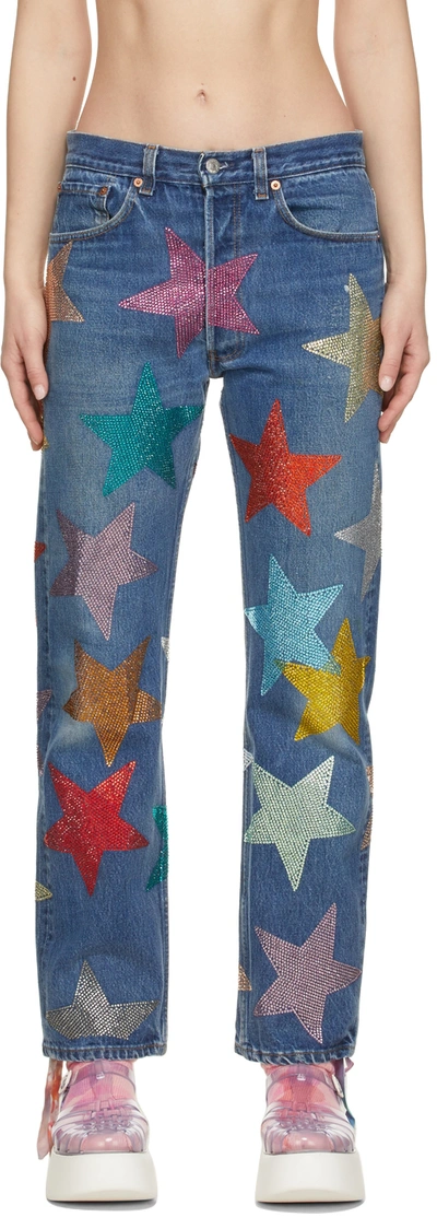 Shop Collina Strada Blue Levi's Edition Rhinestone Star Capsule Jeans In Rhinstone Star
