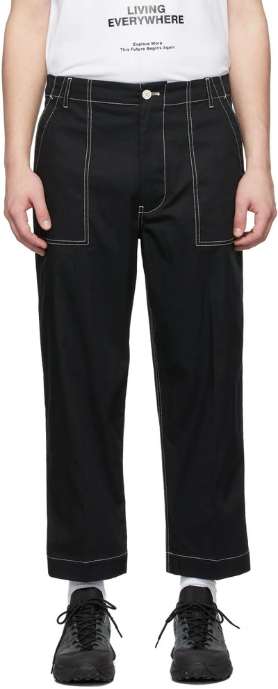Shop Moncler Black Contrast Stitch Cropped Trousers In 999 Black
