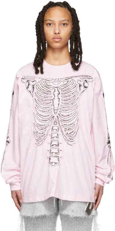 Shop Doublet Pink Skull Shirring Long Sleeve T-shirt