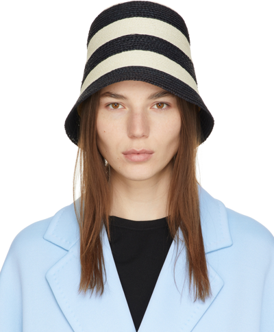 's Max Mara Navy & Beige Striped Orma Beach Hat In 001 Ultramarine