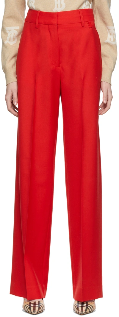 Shop Burberry Red Wool Motif Trousers In Bright Red