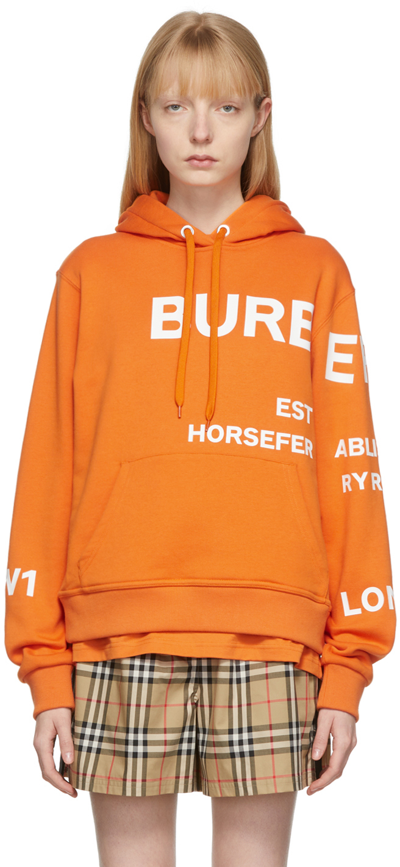 Shop Burberry Orange Horseferry Hoodie In Bright Orange