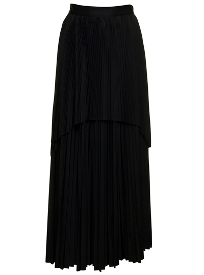 Shop Fabiana Filippi Woman Long Pleated Black Skirt With Flounces