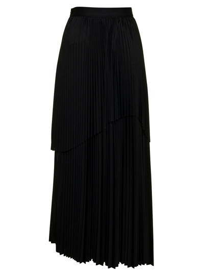 Shop Fabiana Filippi Woman Long Pleated Black Skirt With Flounces