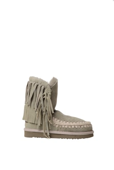 Shop Mou Leather Boots With Fringes In Beige