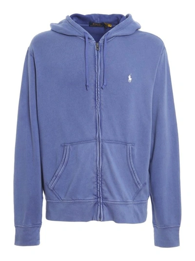 Shop Polo Ralph Lauren Mens Cotton Twill Zip Up Hoodie In Blue