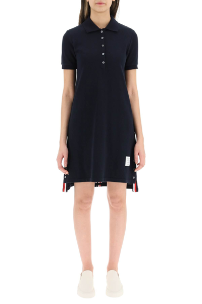 Shop Thom Browne Polo Dress With Tricolor Stripes In Blue