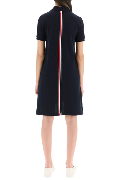Shop Thom Browne Polo Dress With Tricolor Stripes In Blue