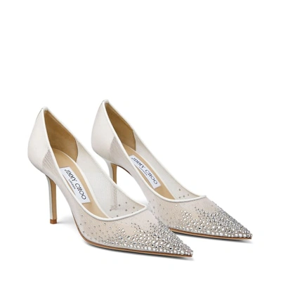 Jimmy Choo 85mm Love Embellished Tulle Pumps In White/crystal