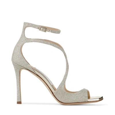 Jimmy Choo Azia 75 Metallic Leather Sandals In Platinum Ice