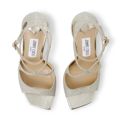 Jimmy Choo Azia 75 Metallic Leather Sandals In Platinum Ice
