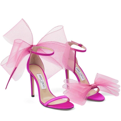 Jimmy Choo Aveline 100 Pink Satin Sandals In Fuchsia/fuchsia