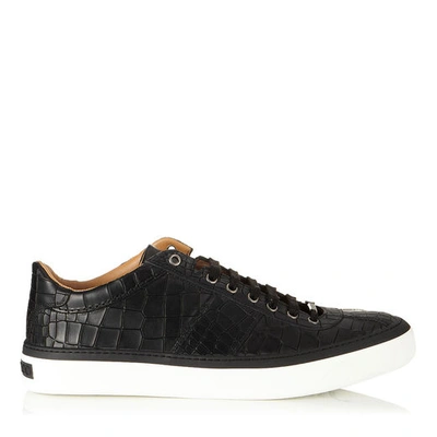 Shop Jimmy Choo Portman Black Mock Croc Low Top Trainers