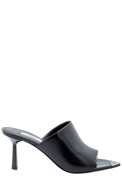 Shop Prada Brushed High Heel Sandals In Black