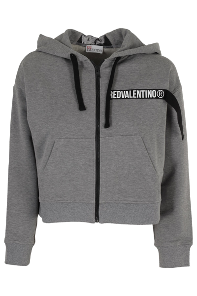 Shop Red Valentino Redvalentino Cropped Zipped Hoodie In Grey