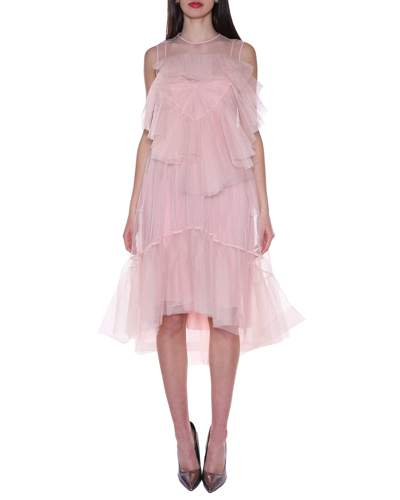 Shop Red Valentino Redvalentino Ruched Sleeveless Tulle Midi Dress In Pink