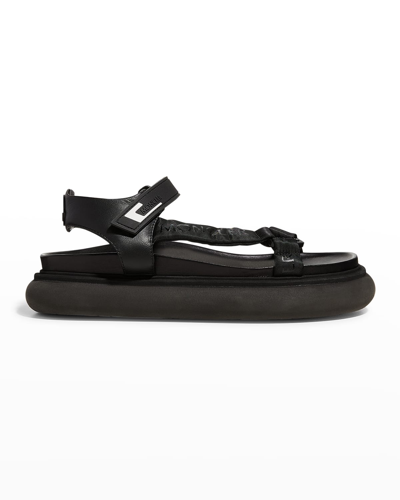 Shop Moncler Catura Logo Leather Hiking Sandals In Black