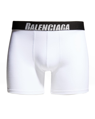 Shop Balenciaga Men's Cotton Jersey Logo Boxer Briefs In Bianco