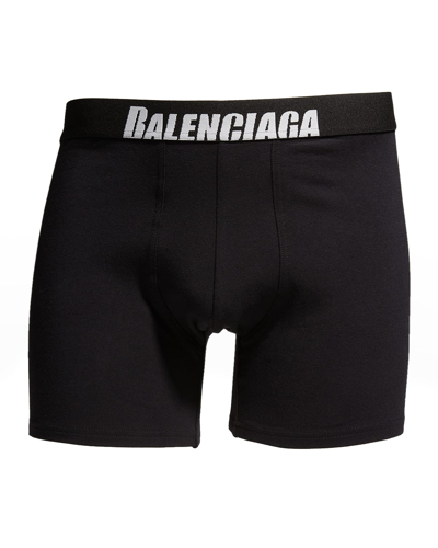 Shop Balenciaga Men's Cotton Jersey Logo Boxer Briefs In Noir