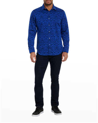 Shop Robert Graham Men's Highland Stretch Cotton Jacquard Sport Shirt In Navy