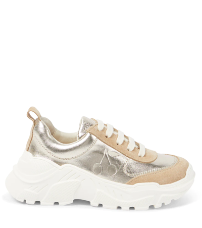 Shop Bonpoint Jumpy Leather Sneakers In Gold