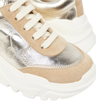 Shop Bonpoint Jumpy Leather Sneakers In Gold