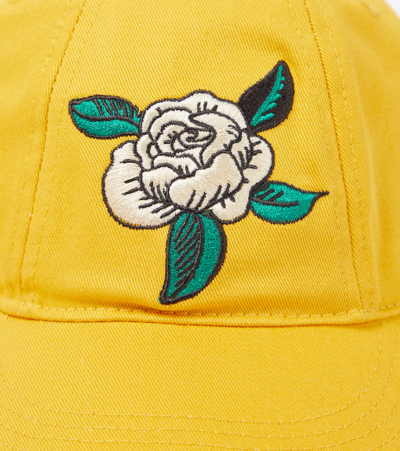 Shop Mini Rodini Embroidered Cotton Cap In Yellow