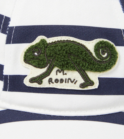Shop Mini Rodini Striped Embroidered Cotton Cap In Blue