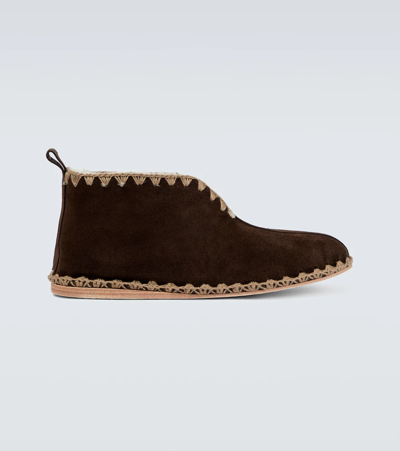 Shop Bode Suede Slippers In Brown