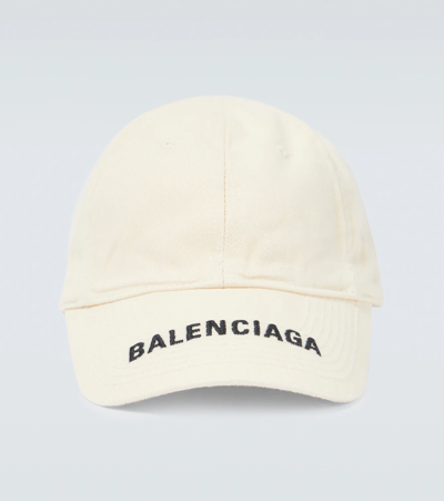 Shop Balenciaga Logo Cotton Baseball Cap In Chalky White/black