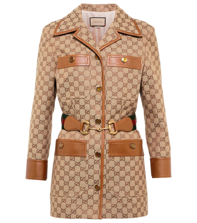 Shop Gucci Gg Canvas And Leather Jacket In Camel/mix