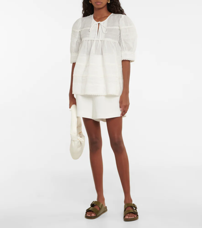 Shop Lee Mathews Camila Embroidered Ramie Top In Natural