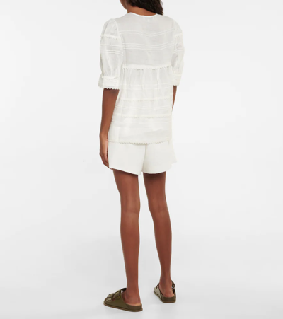 Shop Lee Mathews Camila Embroidered Ramie Top In Natural