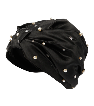 Shop Jennifer Behr Embellished Satin Hat In Black
