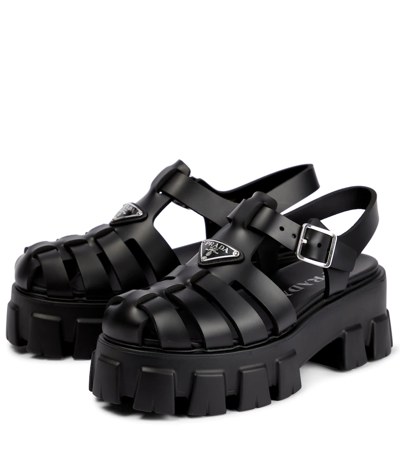 Prada Monolith Sandals In Nero