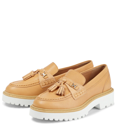 Shop Hogan Leather Loafers In Deserto
