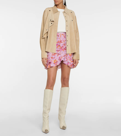 Shop Isabel Marant Milendi Ruffle-trimmed Floral Miniskirt In Pink
