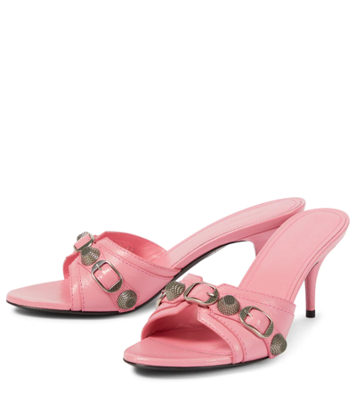 Shop Balenciaga Cagole Leather Mules In Sweet Pink/ Pal Inv