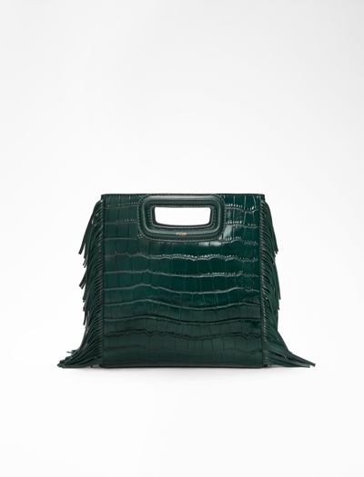 Shop Maje Crocodile-effect Embossed Leather M Bag In Dark Green