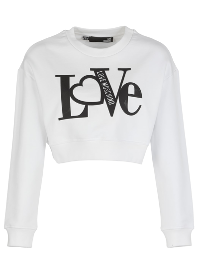 Shop Love Moschino Cropped Sweatshirt In Optical White