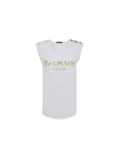 Shop Balmain Tank Top In Blanc/or