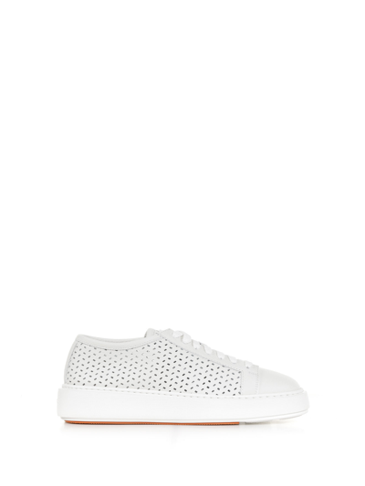 Shop Santoni Sneaker In Perforated Leather In Bianco