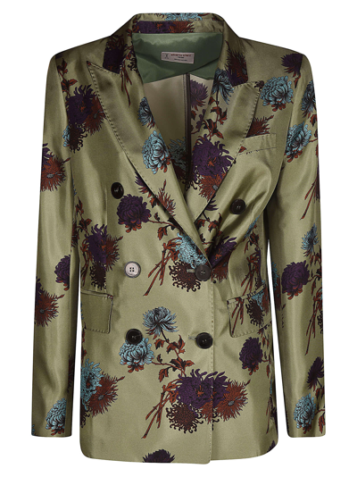 Shop Alberto Biani Floral Print Double-breasted Dinner Jacket In Green