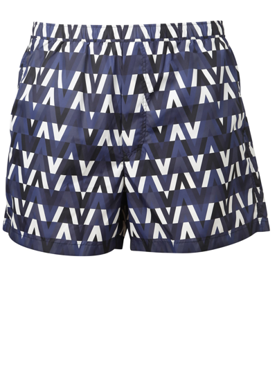 Shop Valentino Monogram Pattern Swimming Shorts In Blue